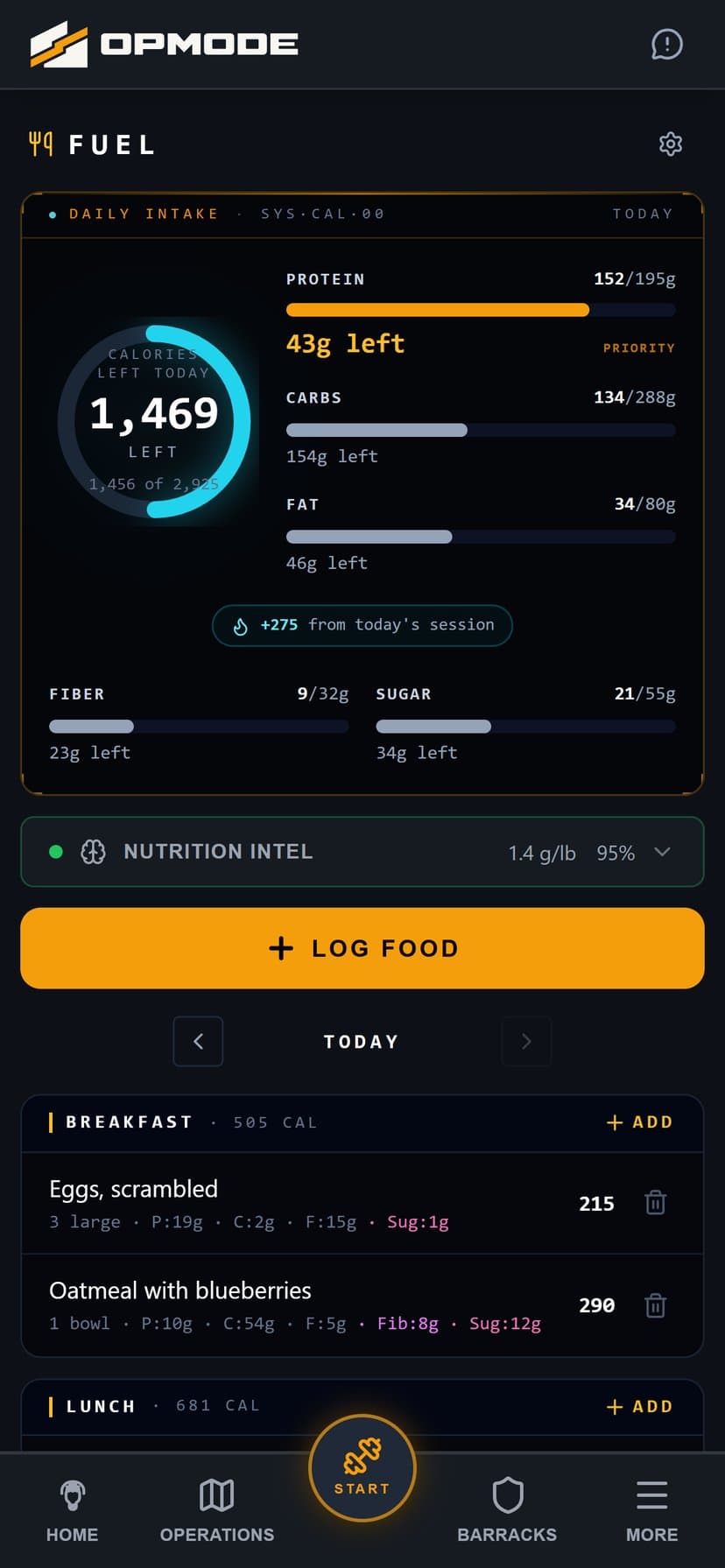 OPMODE Fuel nutrition tracking